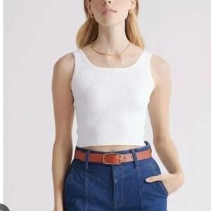 Quince‎ Womens Cropped Square Neck Ribbed Knit Tank Top White XS